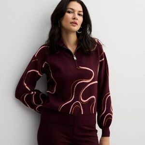 Nine West size L plum Quarter Zip Patterned Sweater